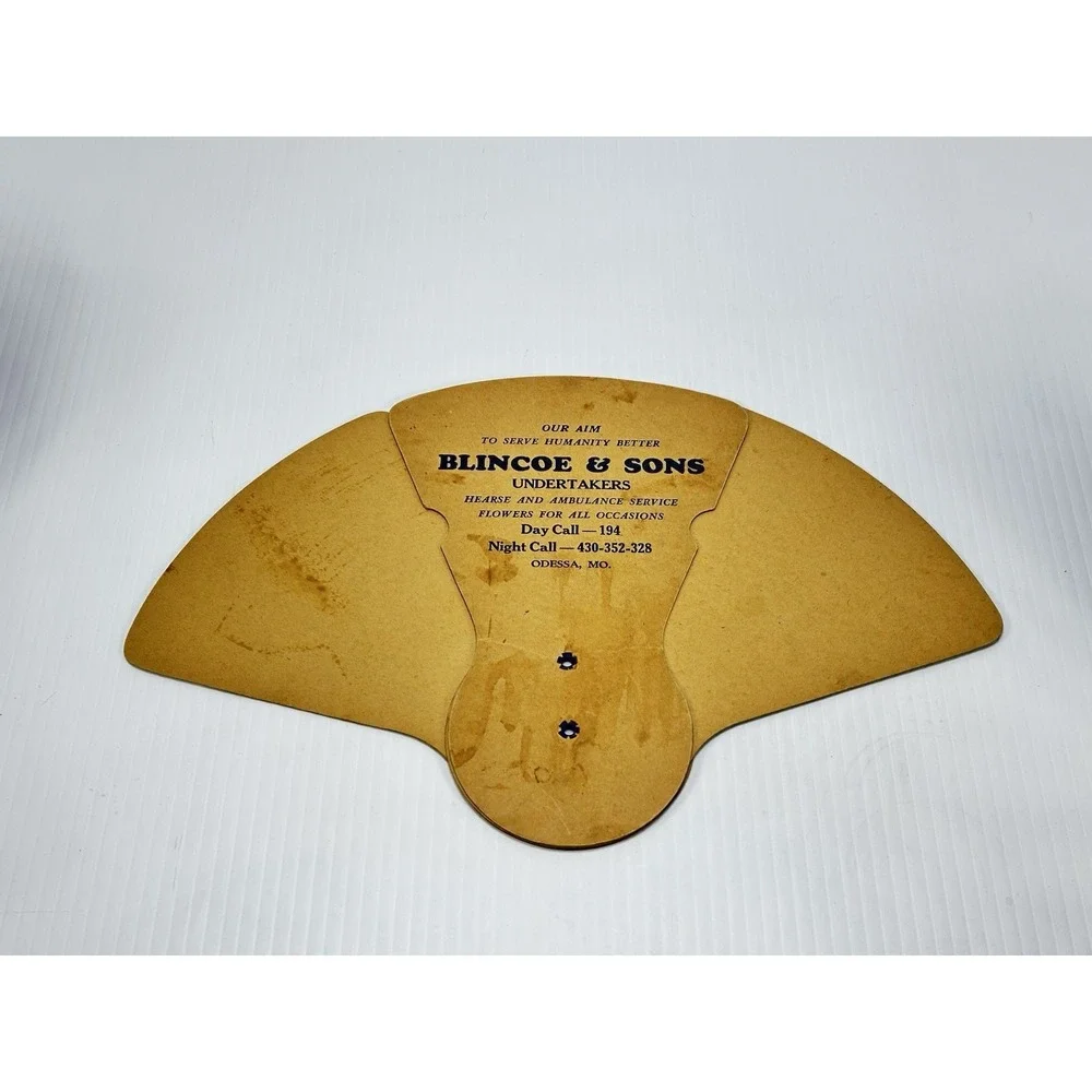 Vintage Hand Held Tri-Fold Fan Blincoe & Sons Undertakers‎ Hearse & Ambulance